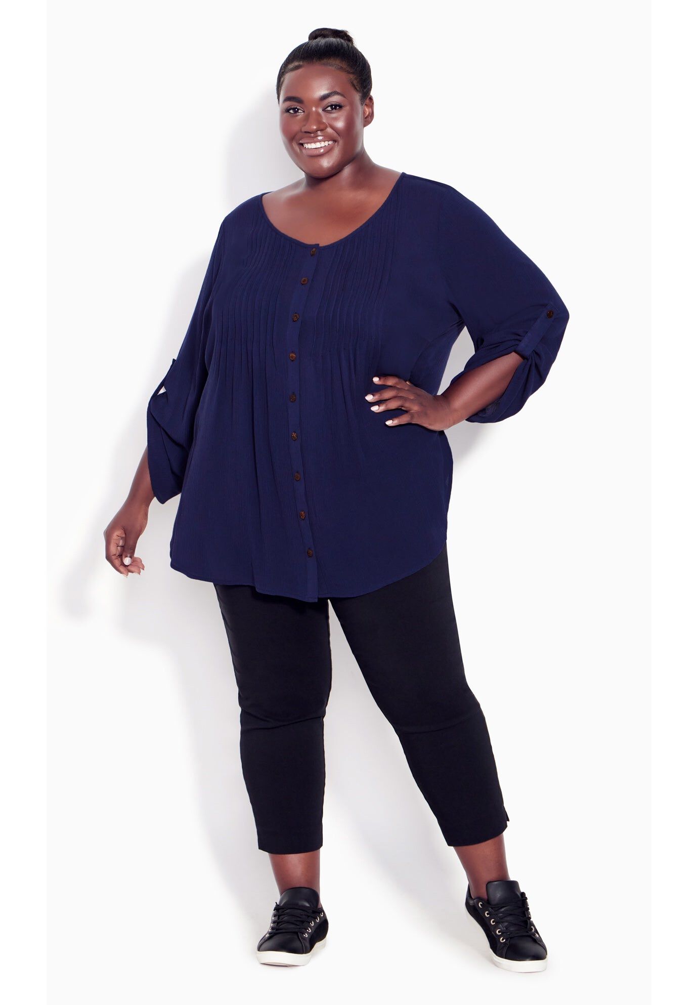Sandy Pintuck Plain Shirt, NAVY, hi-res image number 0