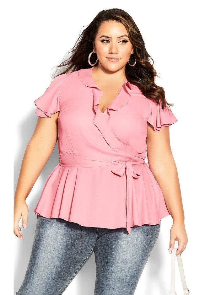 Wrap Frills Top - rose, PINK, hi-res image number 0