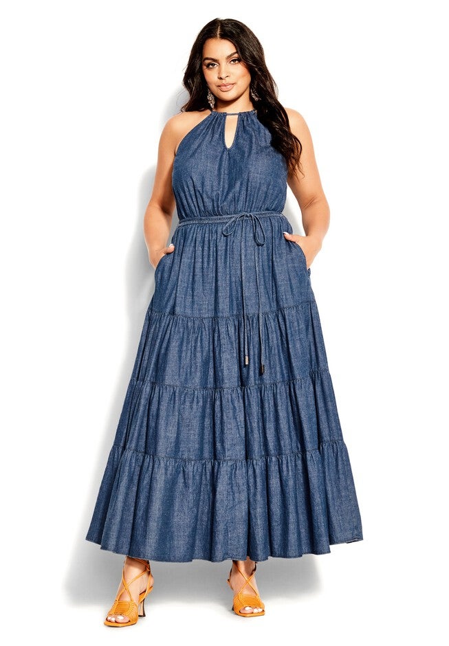 Hamptons Tier Maxi Dress - dark denim, BLUE, on-hover image number 1