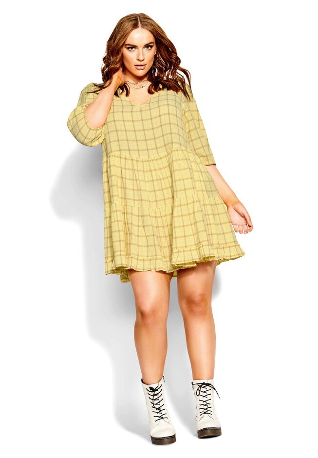 Flirty Check Dress - lemon check, YELLOW, hi-res image number 0