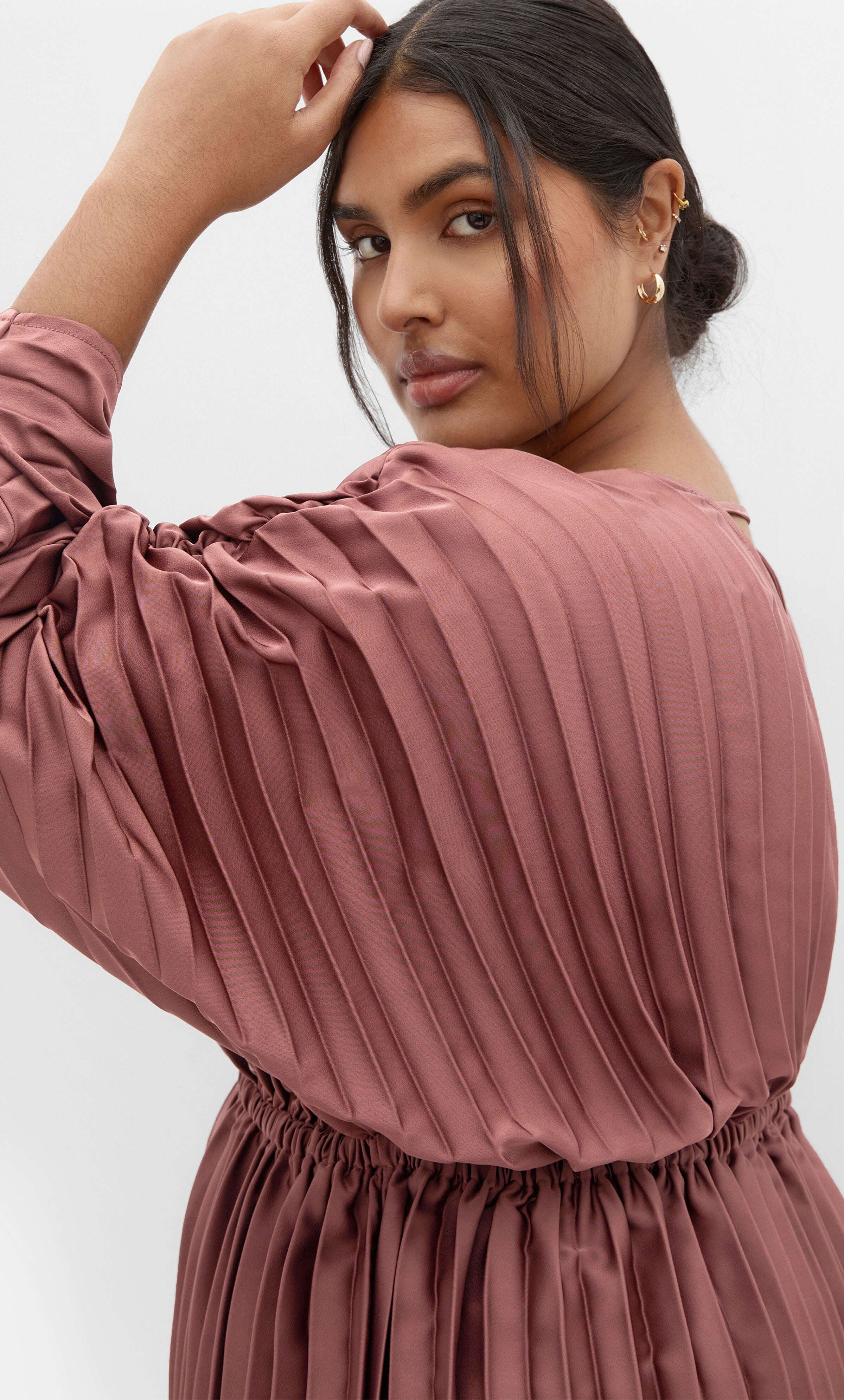 Chloe Pleat Dress - mocha, PINK, alternate image number 3