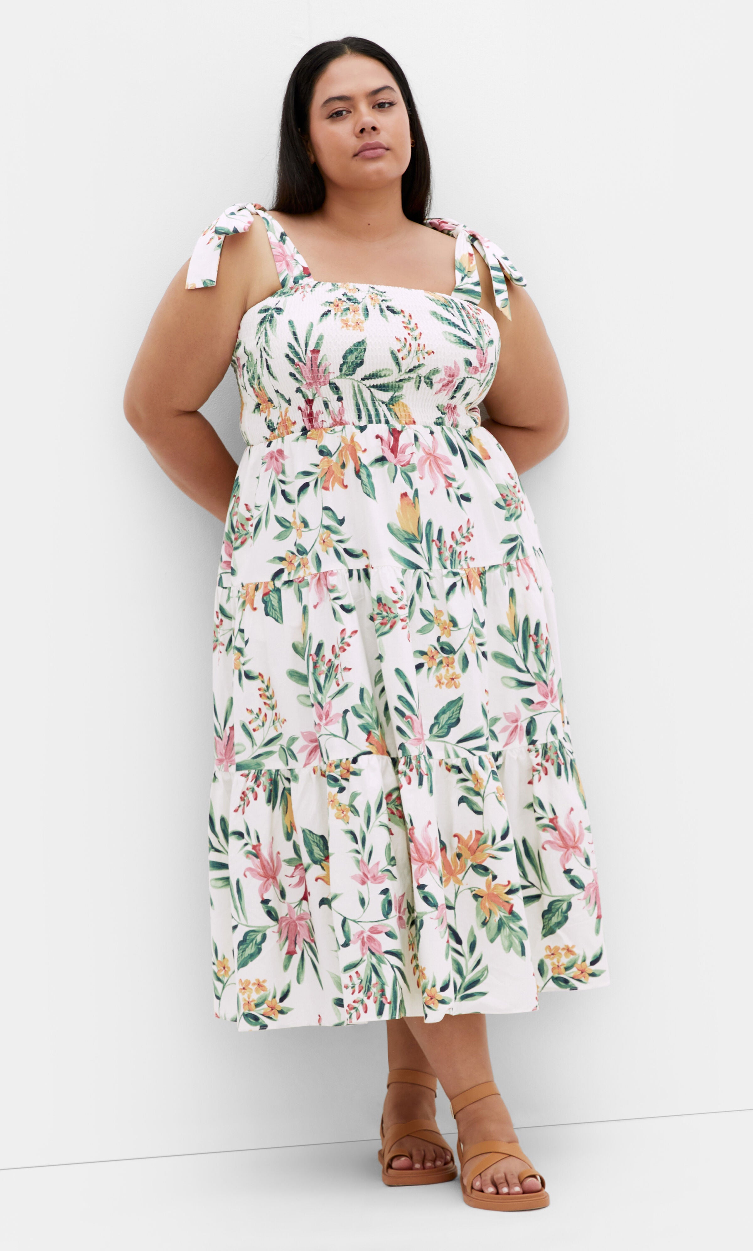 Haven Print Midi Dress - ivory, GREEN, hi-res image number 0