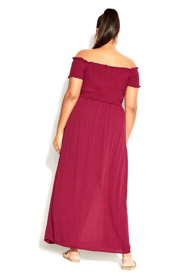 Smock Off Shoulder Maxi Dress - rhubarb, RED, alternate image number null