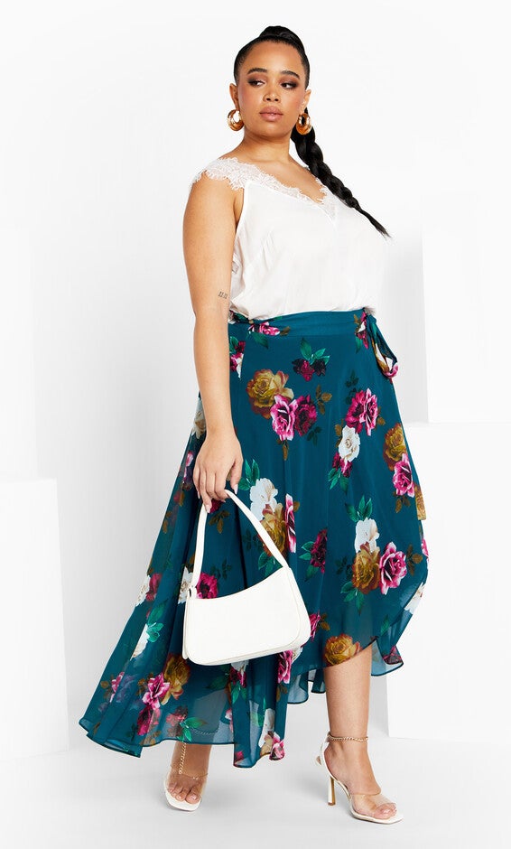 Michaela Print Skirt - teal, GREEN, hi-res image number null
