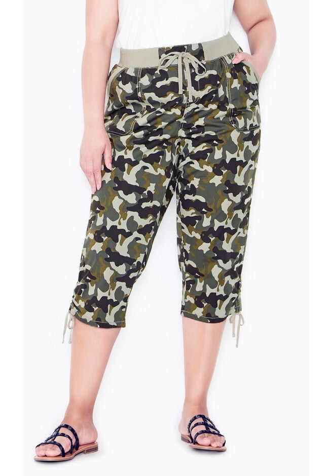 Cotton Cinch Print Capri, CAMO, alternate image number 4