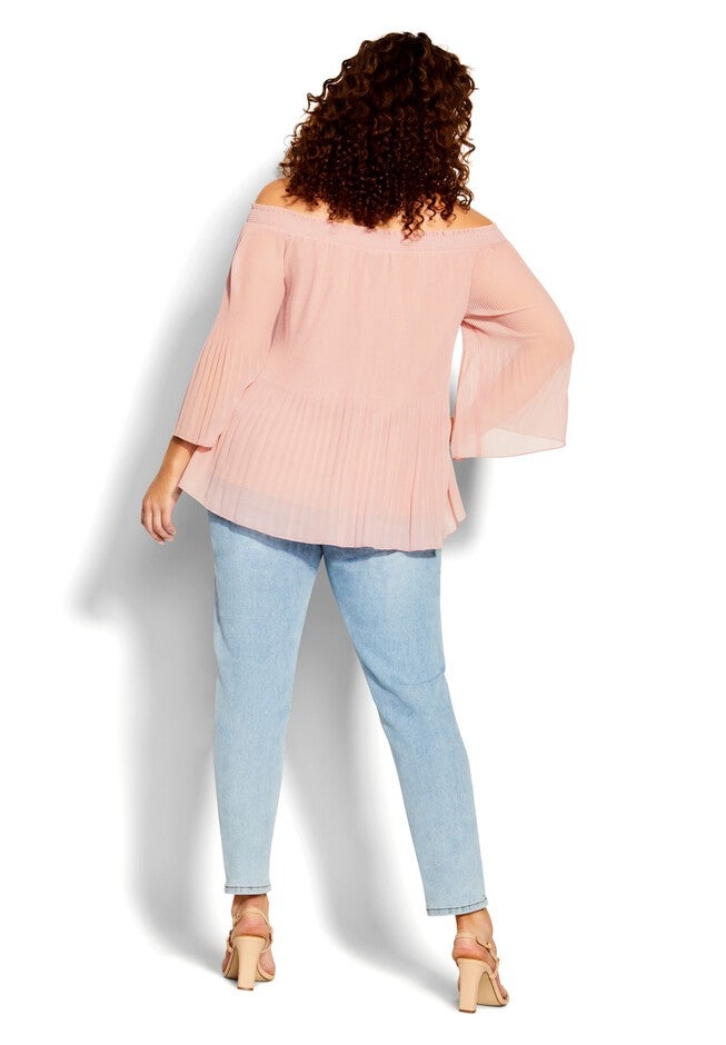 Pleated Off Shoulder Top - petal pink, PINK, alternate image number null