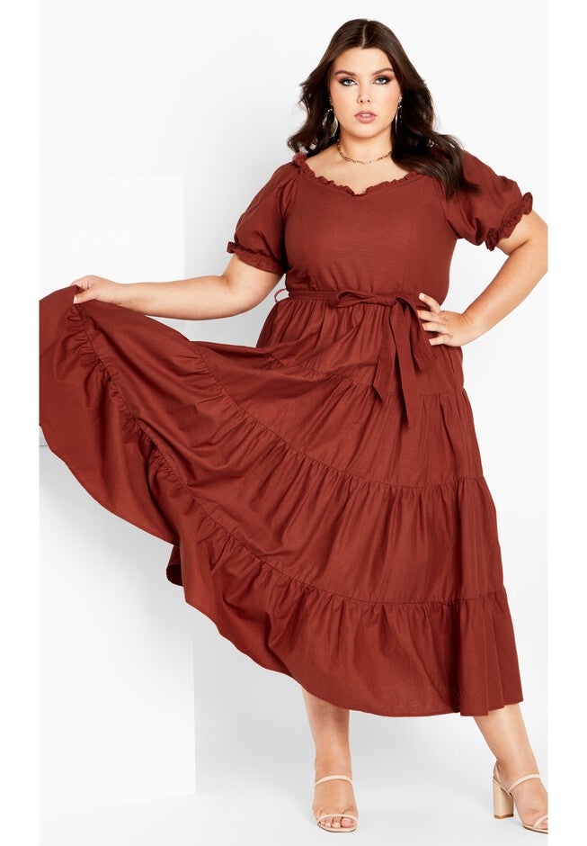 Puff Sleeve Maxi Dress - toffee, BROWN, on-hover image number 1