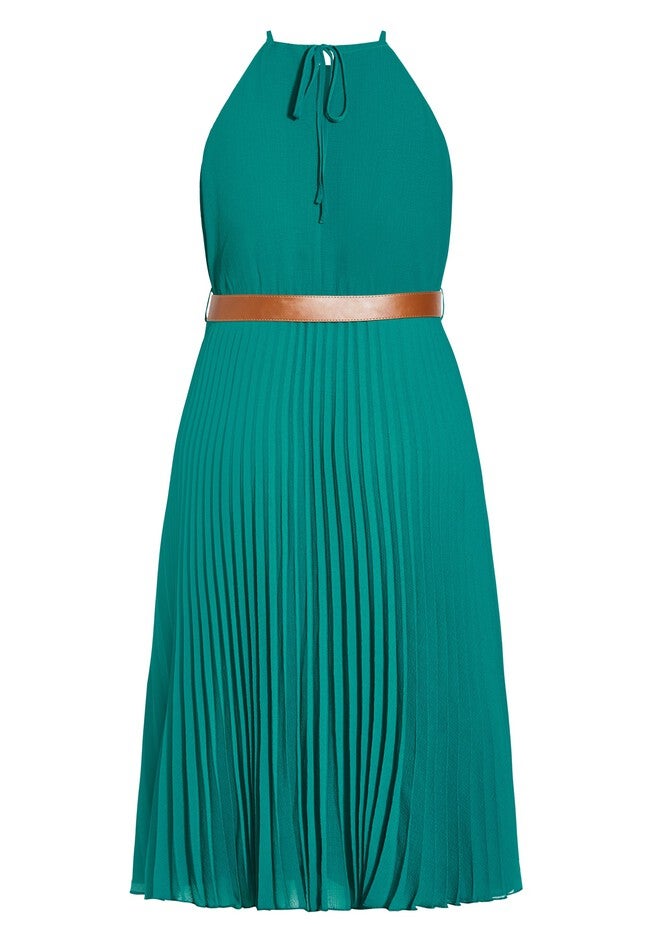Halter Pleat Dress - marine, GREEN, alternate image number 3
