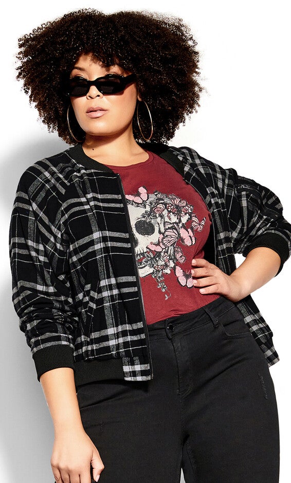 Check Bomber Jacket - black, BLACK, hi-res image number 0