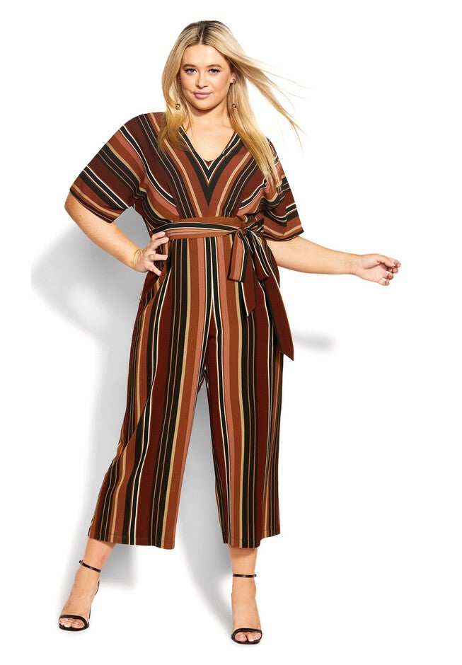 Tan Stripe Jumpsuit - tan, BROWN, hi-res image number null