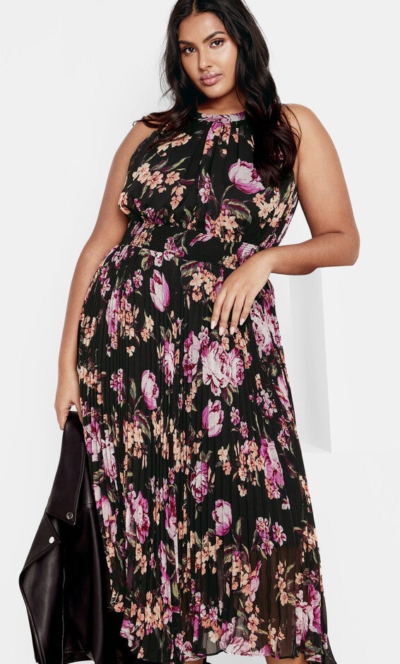 Sabine Print Dress - black petal, BLK PERFECT PETAL, hi-res image number null