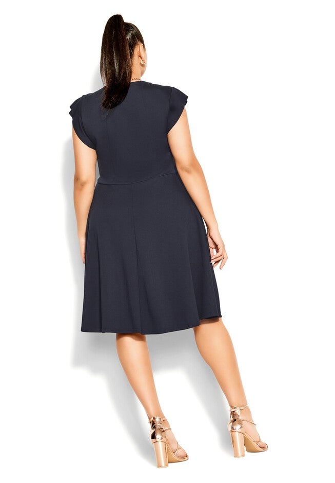 Frill Shoulder Dress - navy, BLUE, on-hover image number null