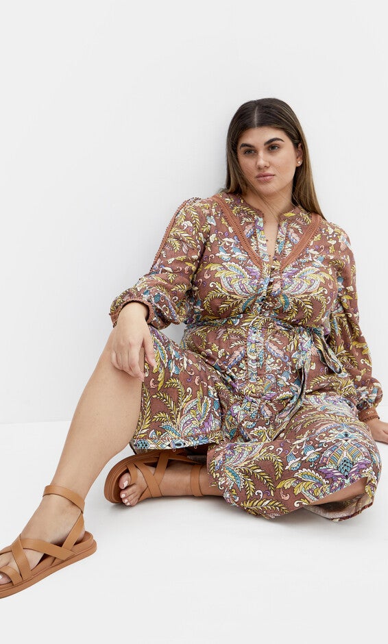 Mysteria Print Dress - saddle, BROWN, hi-res image number null