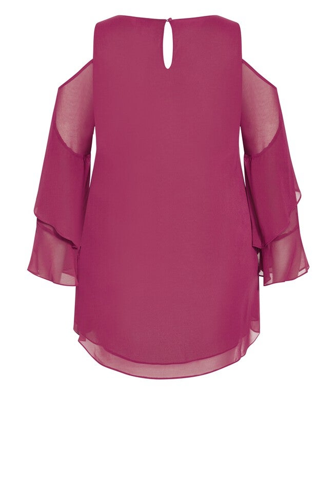 Hi Lo Cold Shoulder Top - sangria, RED, alternate image number null