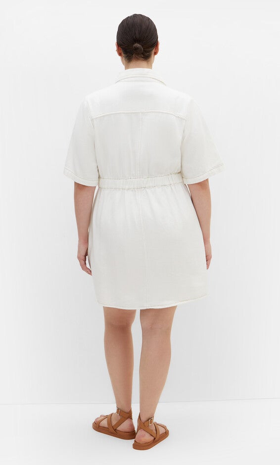 Liv Denim Dress - ivory denim, WHITE, alternate image number 4