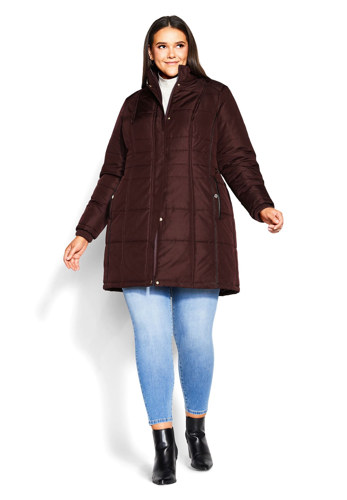 Side Belt Puffer Coat, WINE, alternate image number 5