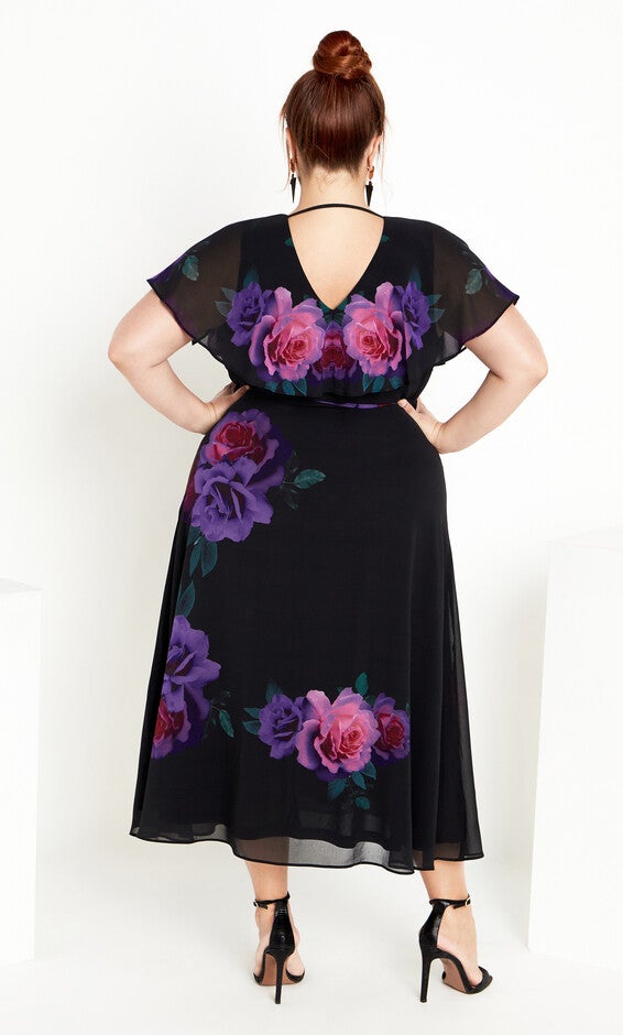 Tied Rose Maxi Dress - black bright bloom, BLACK, alternate image number 2