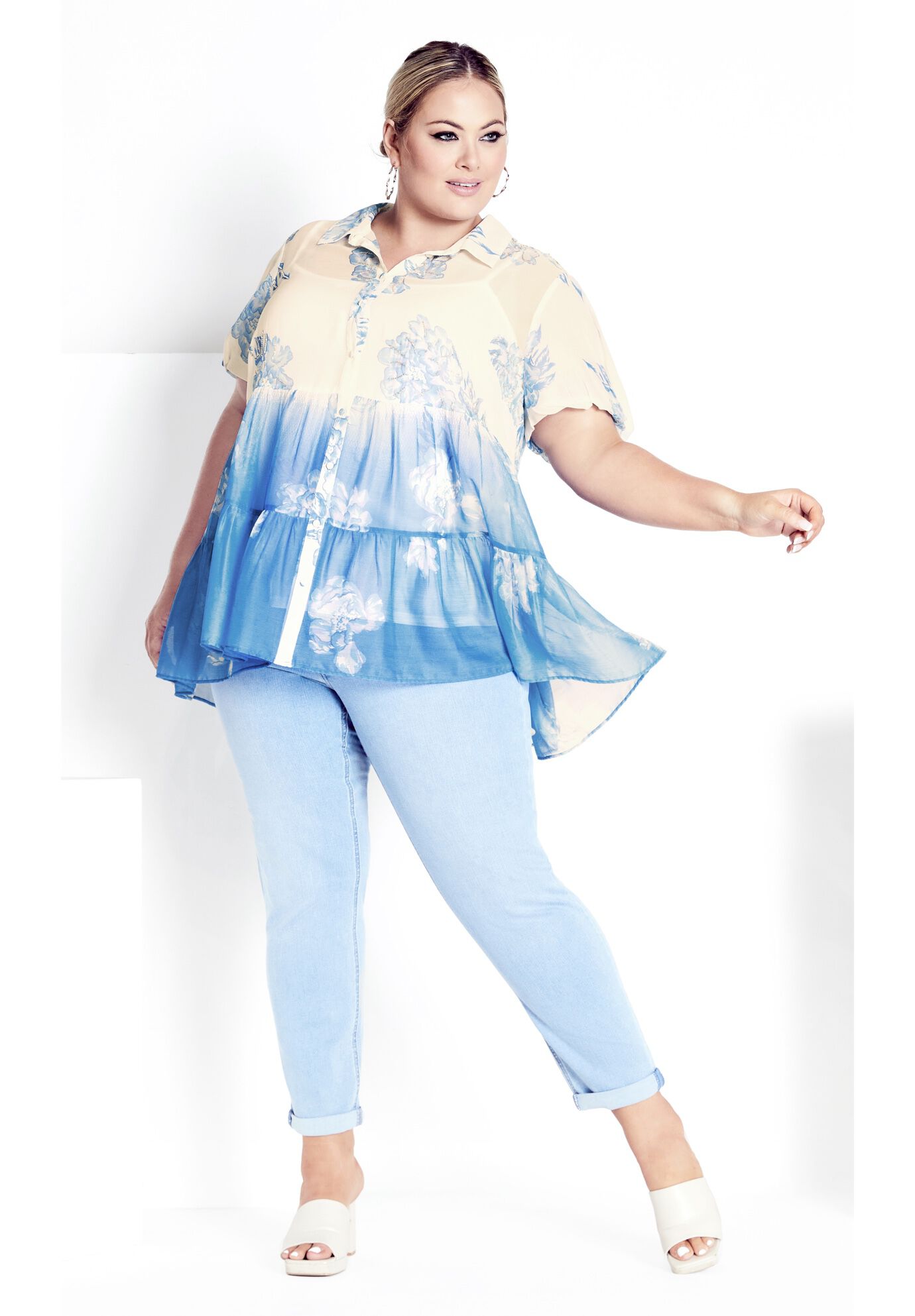 Shion Tiered Shirt, IVORY LUST BORDER, alternate image number 3