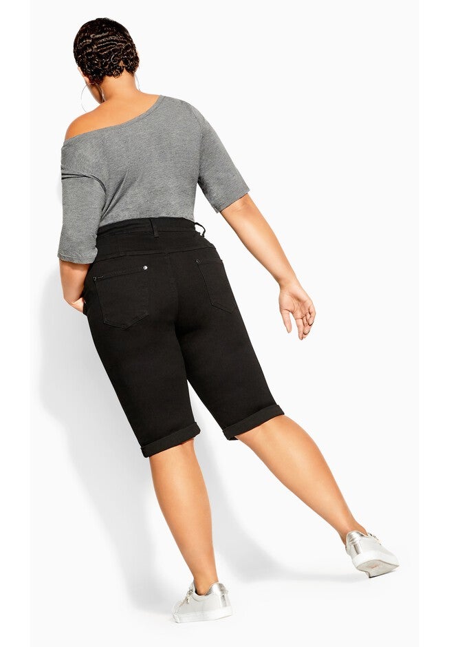 Knee Hi Waist Cuff Short - black, BLACK, on-hover image number 1