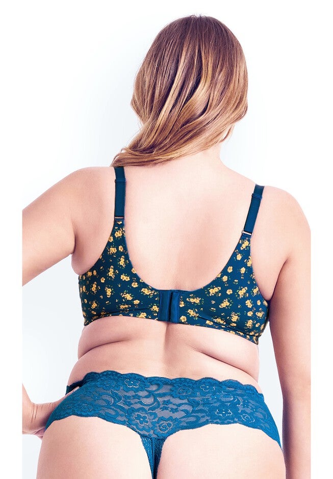 Print T-Shirt Bra - teal floral, BLUE, on-hover image number null