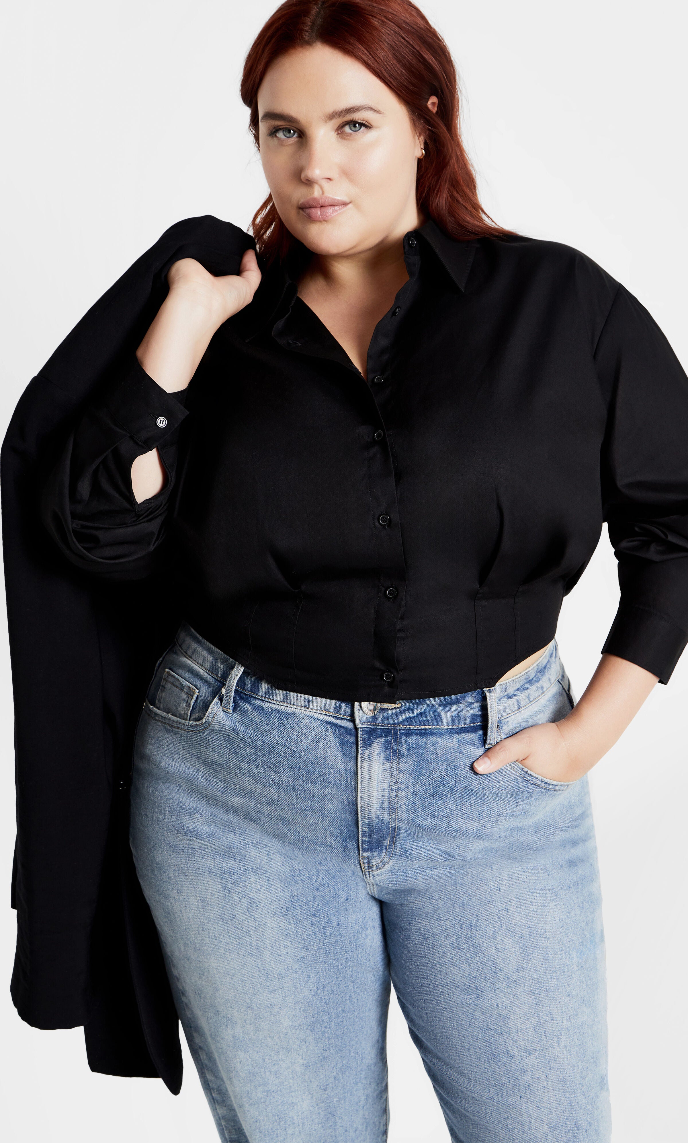 Classic Crop Shirt - black, BLACK, hi-res image number 0