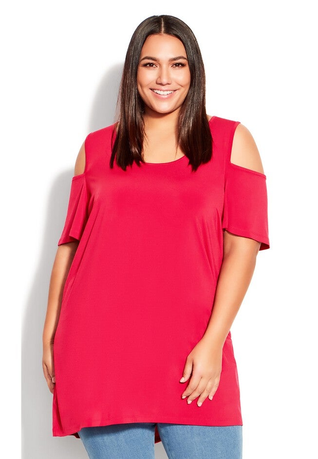 Claire Cold Shoulder Tunic, PERSIAN RED, alternate image number null