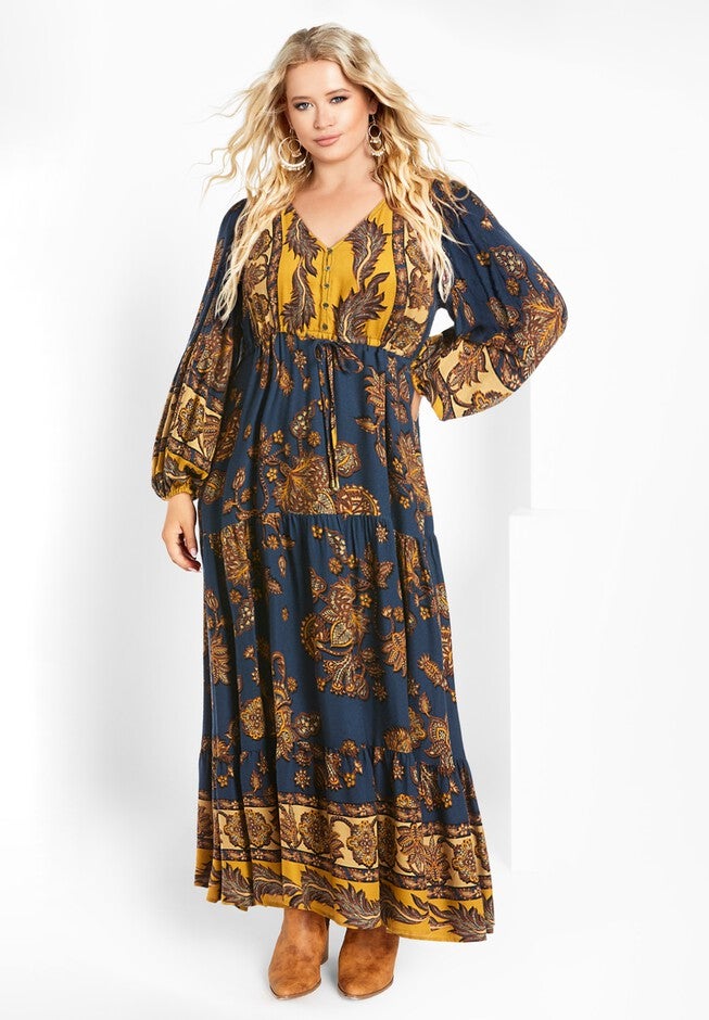 Ellery Placement Print Tiered Maxi Dress, NAVY BORDER, hi-res image number 0