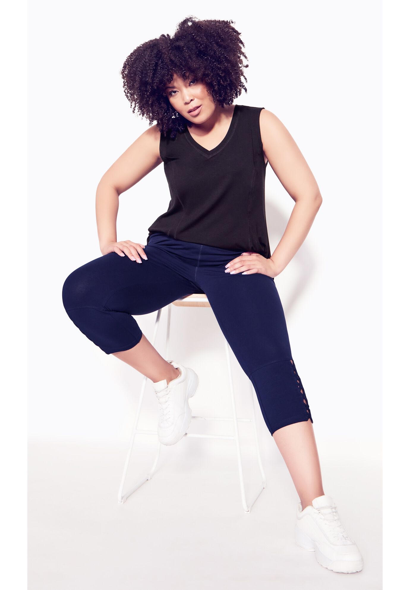 Cross Hem Legging, NAVY, alternate image number 3