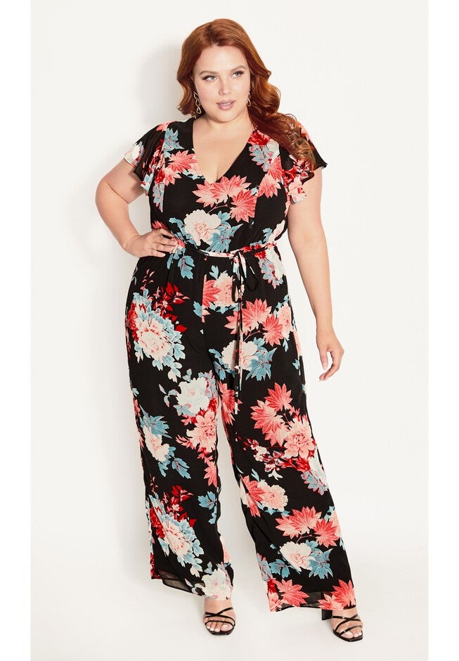 Summer Floral Jumpsuit - black, BLACK, on-hover image number null