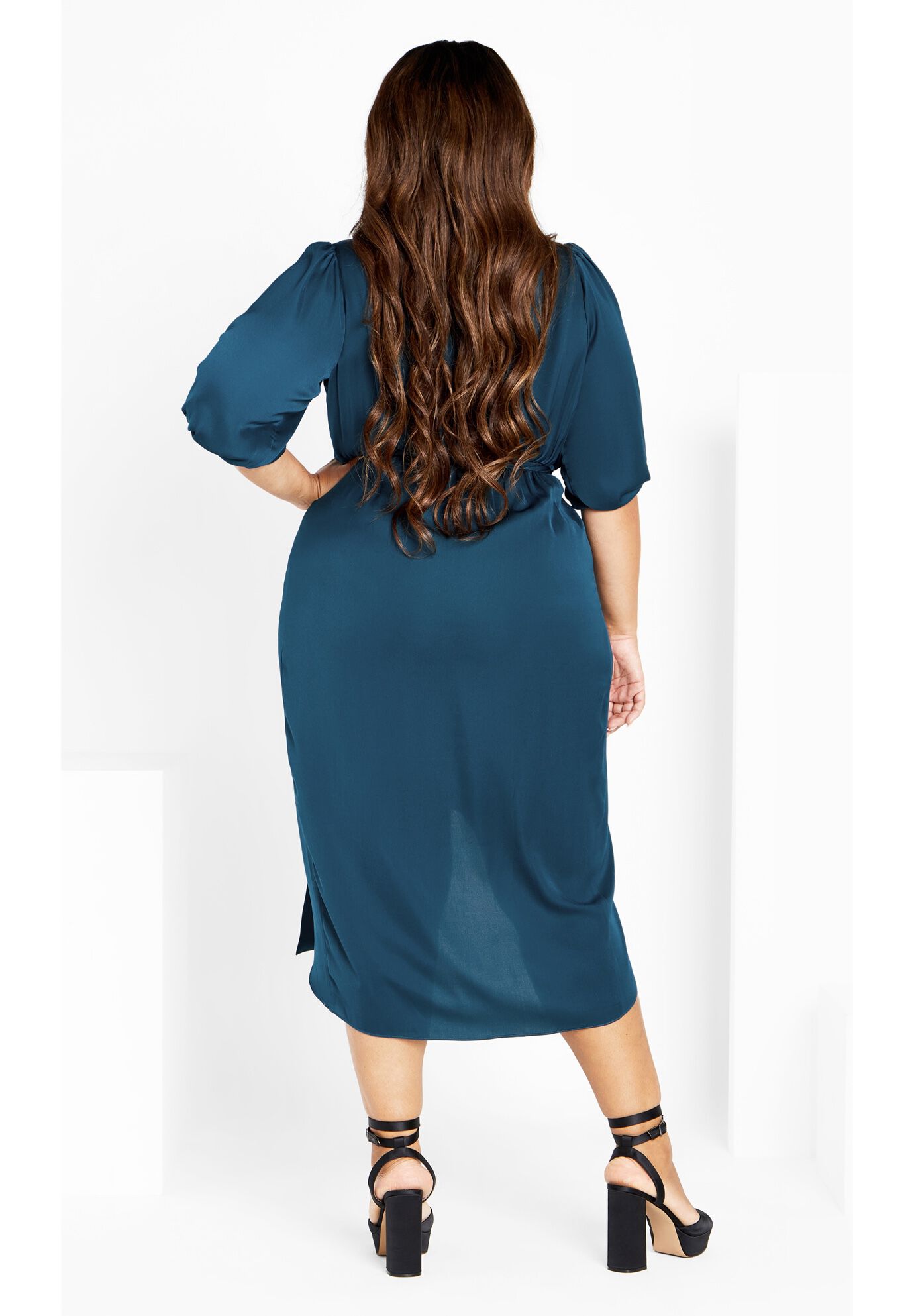 Opulent Elbow Sleeve Dress - teal, GREEN, on-hover image number 1