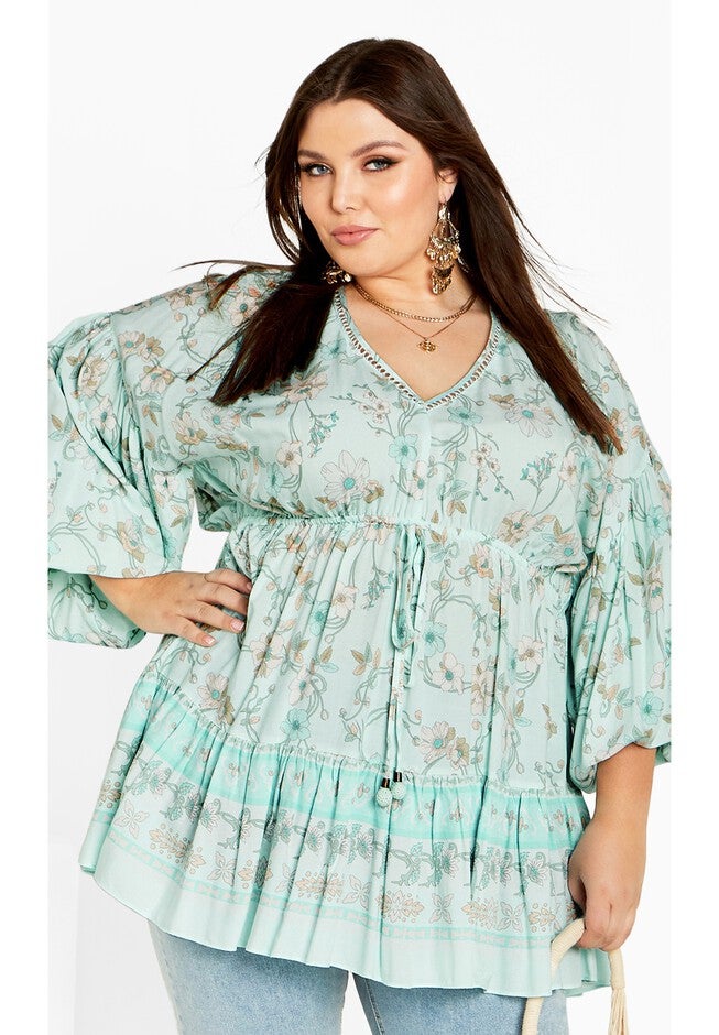 Spirited Floral Tunic - seafoam, GREEN, hi-res image number 0