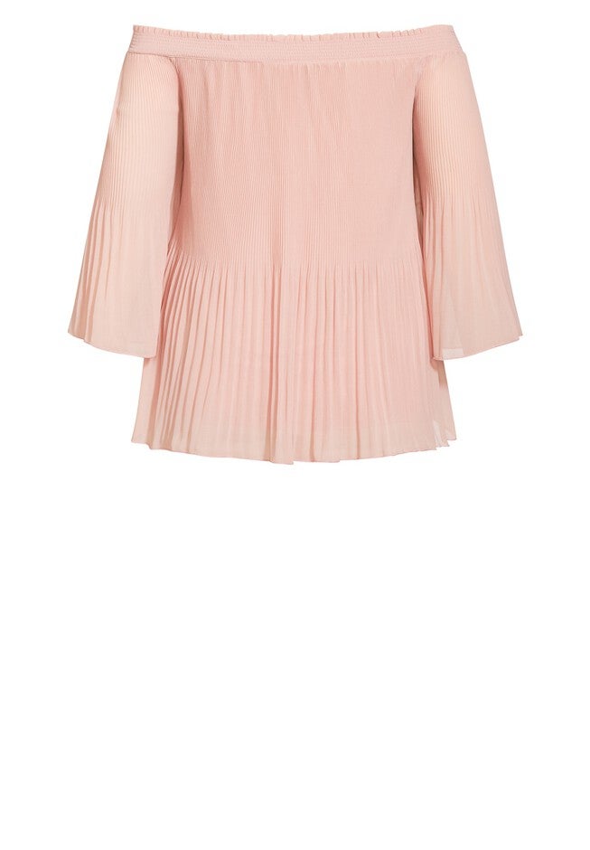 Pleated Off Shoulder Top - petal pink, PINK, alternate image number null