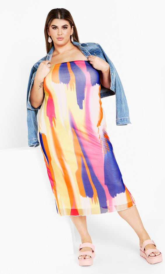 Indie Print Dress - white multi, INK, hi-res image number null