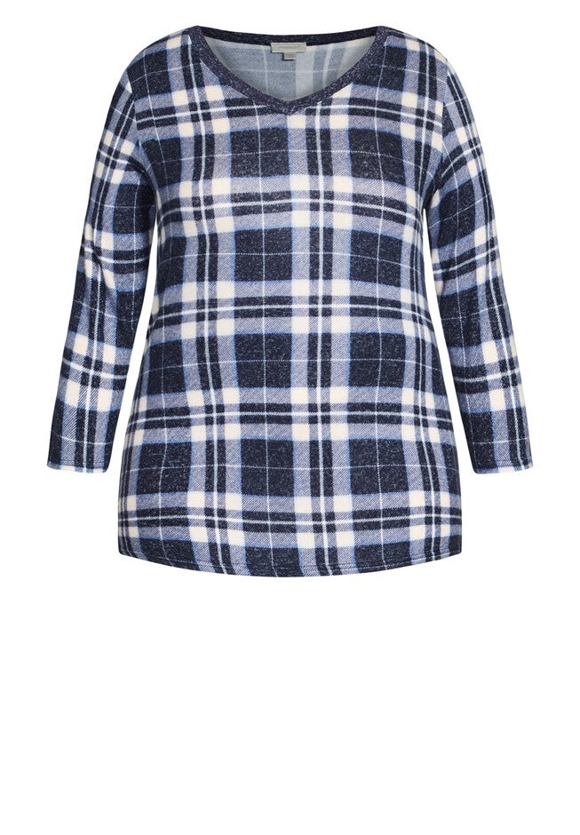 Hacci V Neck Check Top, PINK CHECK, alternate image number 2