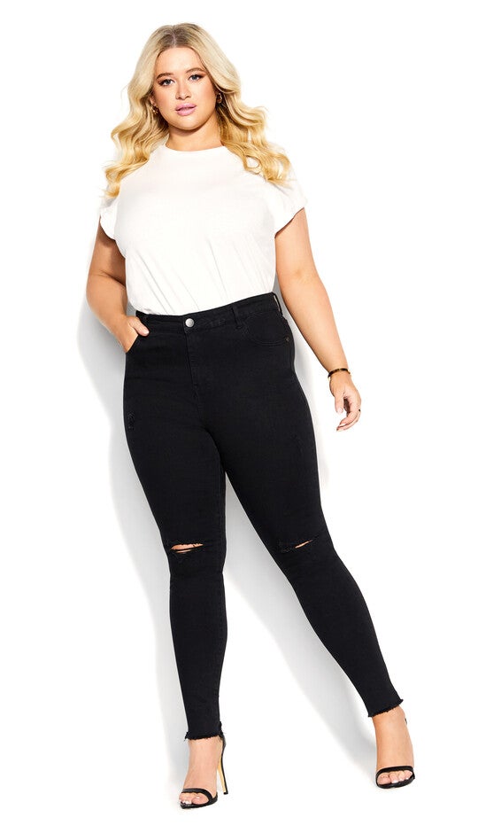 Asha Rip Hem Jean - black, BLACK, alternate image number null