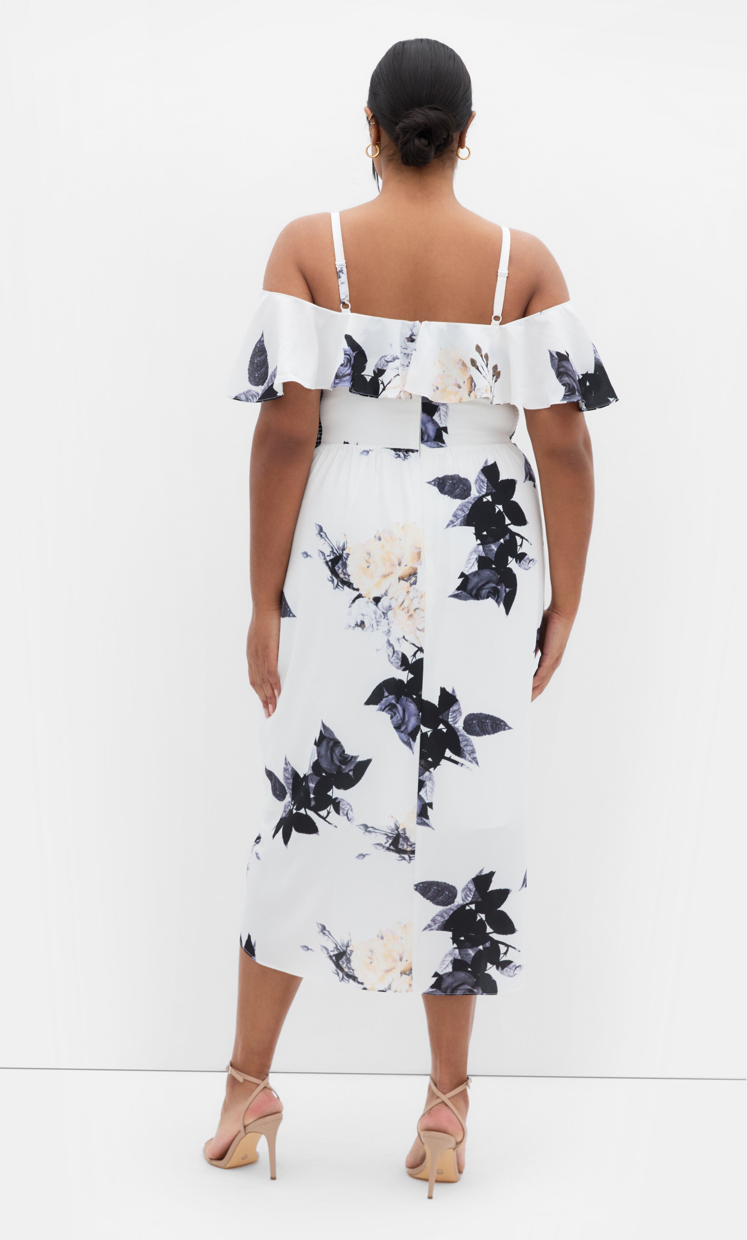 Floral Drape Midi Dress, WHITE, alternate image number 1