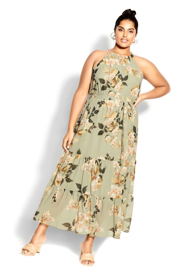 Halter Love Print Maxi Dress - sage, GREEN, on-hover image number 1