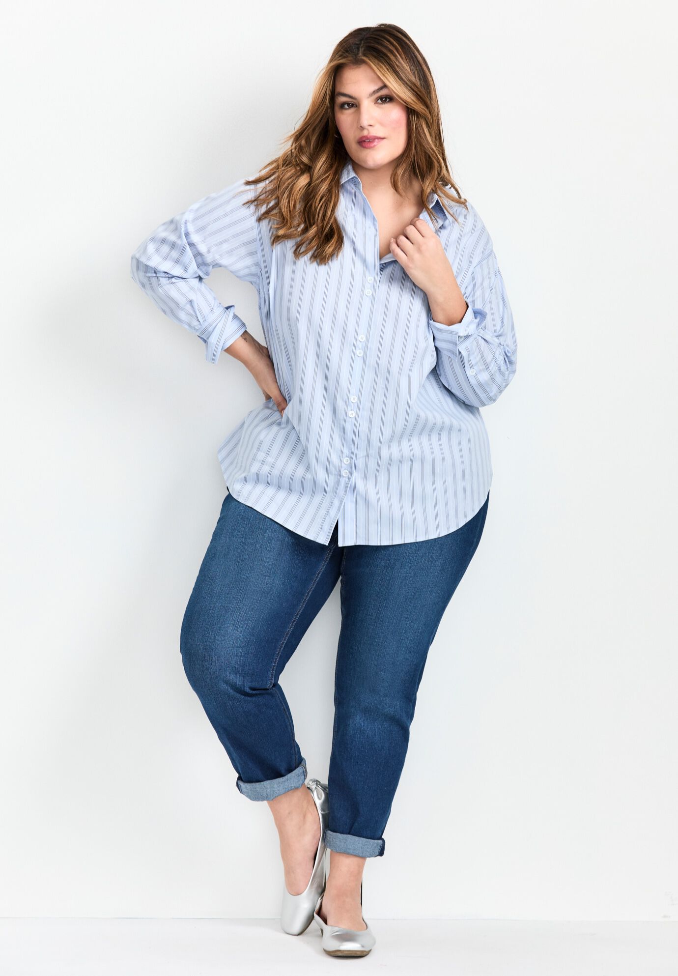 Classic Stripe Boyfriend Shirt, CHAMBRAY STRIPE, alternate image number 4