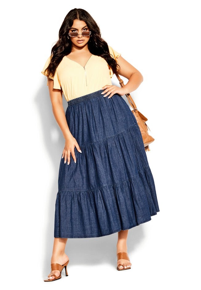 Denim Tier Skirt - dark denim, BLUE, hi-res image number 0