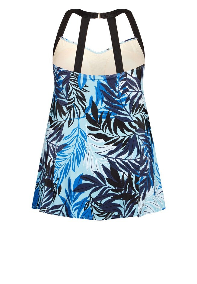 Hi Back Print Swim Dress, BLUE LAGOON, alternate image number null