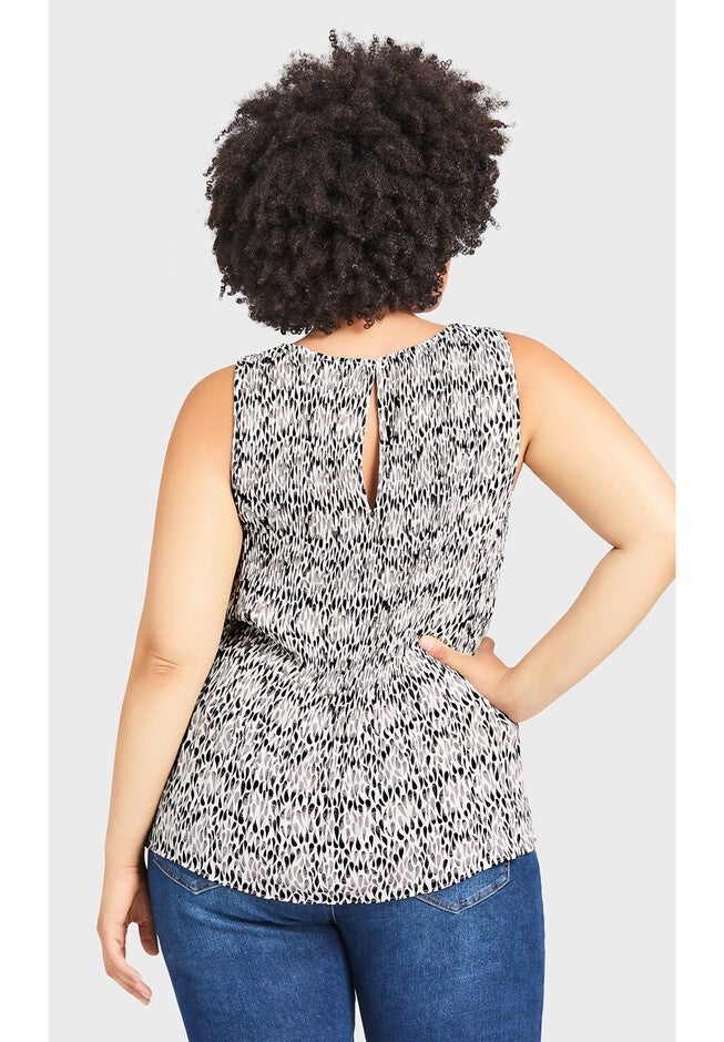 Crew Neck Sleeveless Blouse, WATERCOLOR, alternate image number null