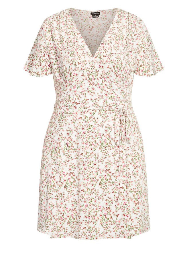 Vine Short Sleeve Dress - white floral, WHITE, alternate image number 3