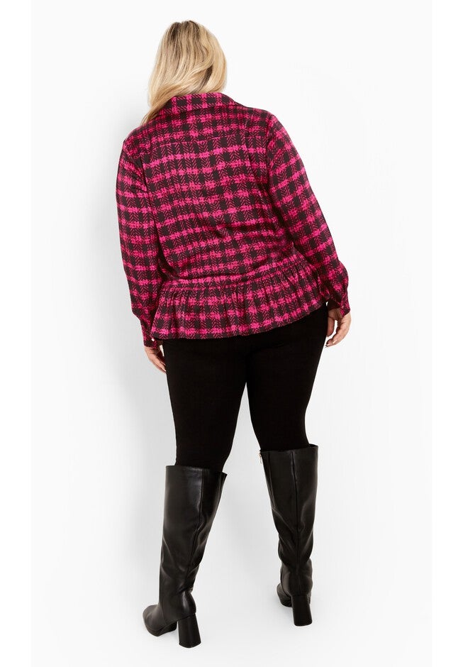 Gracie Print Full Sleeves Ruffle Shirt, PINK CHECK, alternate image number null