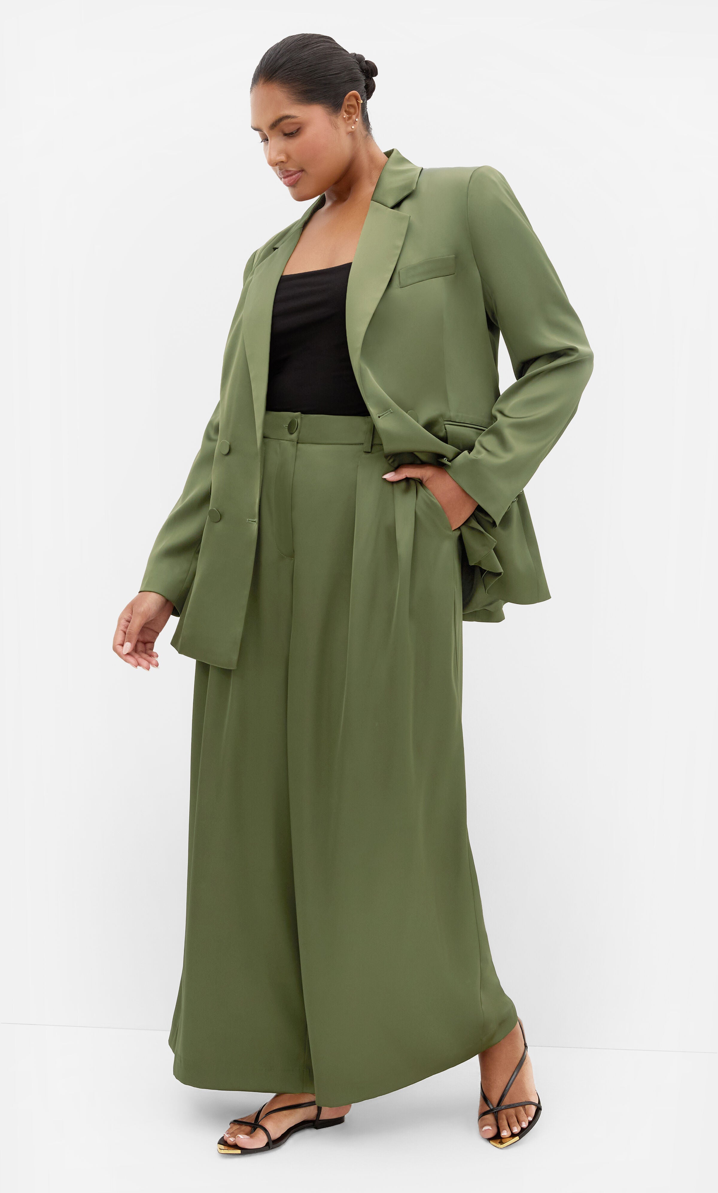 Rylie Satin Blazer, GREEN, alternate image number 4