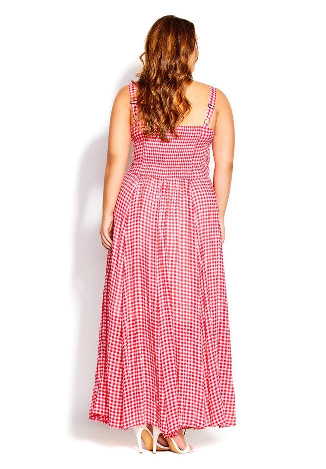 Picnic Check Maxi Dress - sugar pink, RED, on-hover image number 1