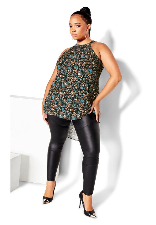 Halter Pleat Print Top - multi, GREEN, on-hover image number null