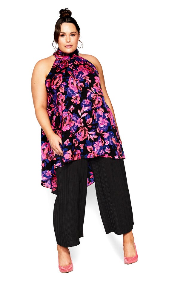 Hi Lo Shine Print Tunic - black pink, PURPLE, alternate image number null
