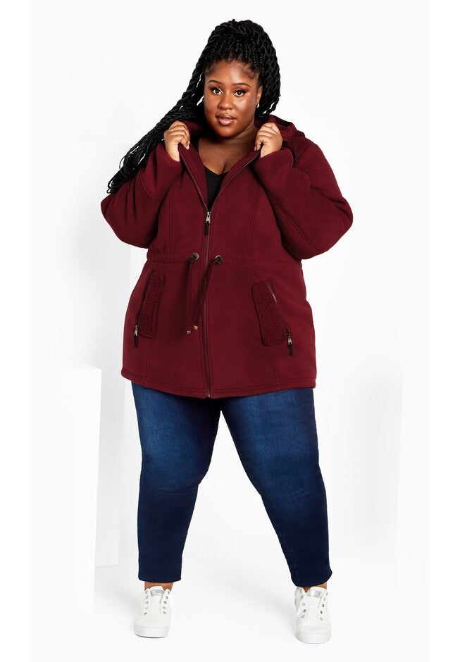 Fleece Hood Coat, RHUBARB, alternate image number null