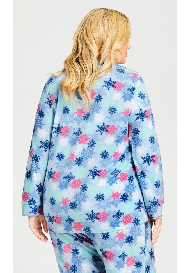 Snowflake Button Fleece Sleep Top, SNOWFLAKE PRINT, on-hover image number null