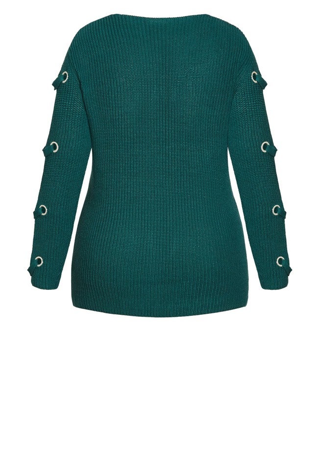 Eyelet Sleeve Sweater - alpine, GREEN, alternate image number null
